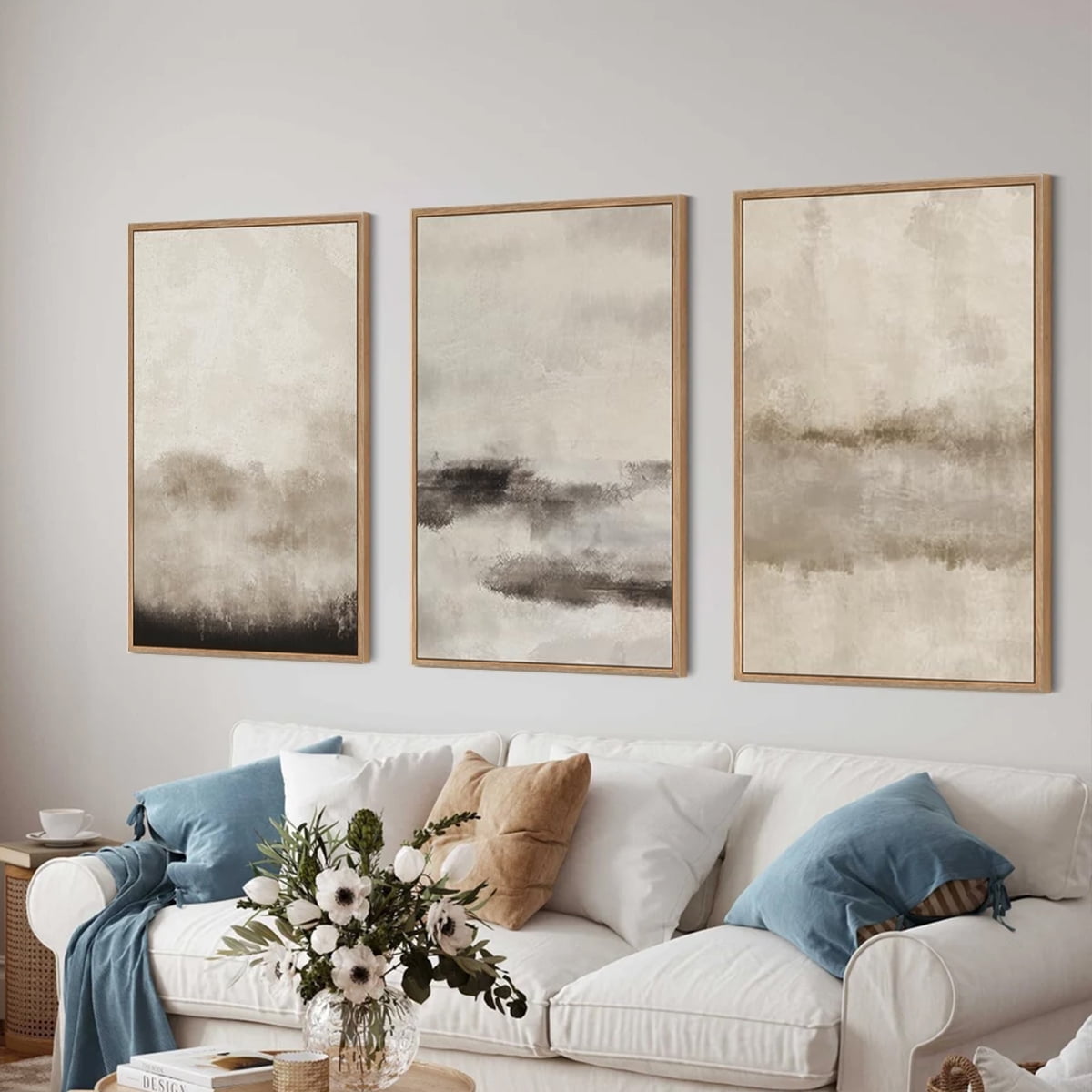 Large Abstract Canvas Wall Art Minimalist Watercolor Wall Decor Modern Neutral Framed Art Painting Set of 3 for Living Room Bedroom Dining Room Office 24"x36".
