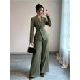 thumbnail image 4 of Women'S Long Sleeve Blazer and Straight Leg Pants Two Piece Set Elegant Office Formal Suit Outfit Green XXL, 4 of 9