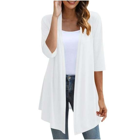 Wensltd Women's Casual 3/4 Sleeve Cardigan Lightweight Soft Open Front Summer Fall Flowy Tops