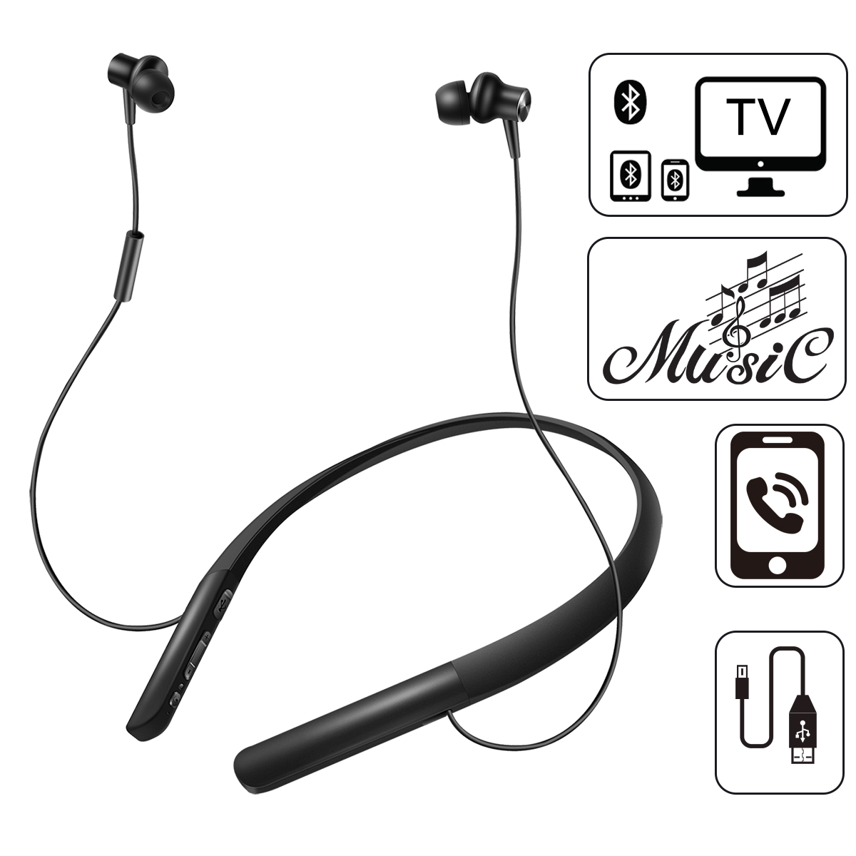 AIDERY Bluetooth Hearing Aid Neckband Hearing Amplifiers Rechargeable