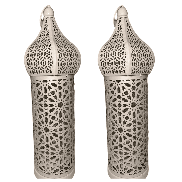 Also Sophia- Special Buy- Two (2) Eid, Ramadan, Large Mosaic Lantern - White with LED Light and Battery Operated