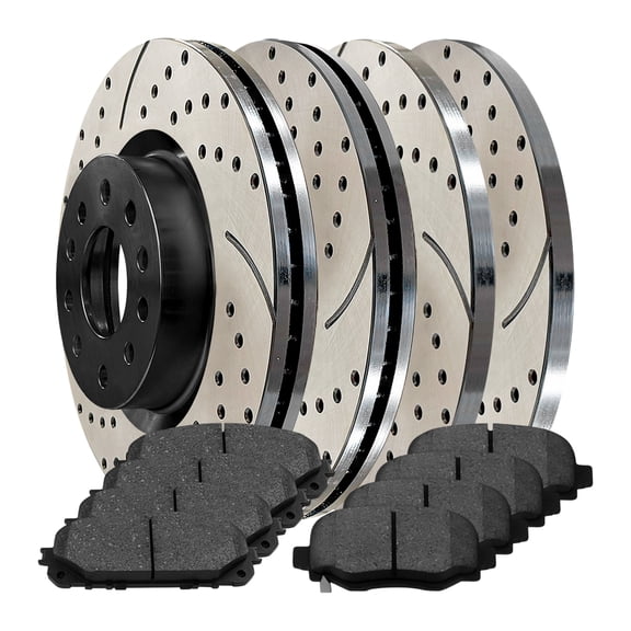 AutoShack Front & Rear Drilled & Slotted Brake Rotors Ceramic Brake Pads | Replacement for 2014-2021 Jeep Cherokee 2.0L 2.4L 3.2L V6 4WD AWD FWD | E-Coated | 12-PC Brake Kit | ShadowGuard