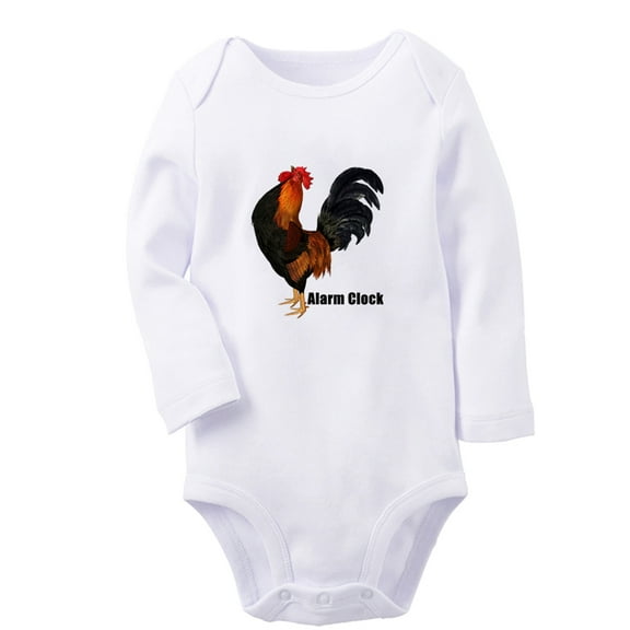 Alarm Clock Funny Rompers, Newborn Baby Unisex Bodysuits, Infant Animal Cock Pattern Jumpsuits, Toddler 0-12 Months Kids Long Sleeves Oufits (White, 0-6 Months)