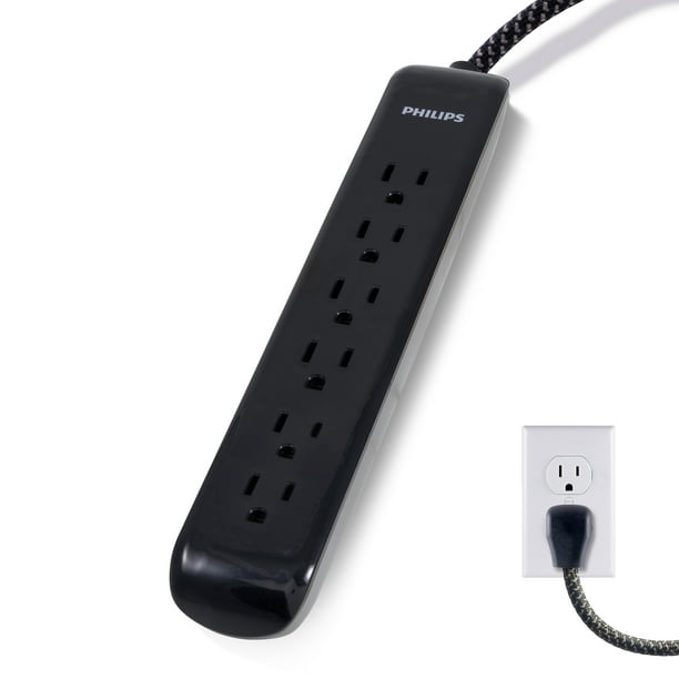 Philips 6Outlet Surge Protector, 1080J, 10ft Braided Cord, Grounded