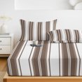 thumbnail image 6 of Full Size Fitted Sheet Set - Brown Striped 3 Piece Bedding Sets 16" Deep Pocket Fitted Sheet with 2 Pillowcases Modern Thin Line Vertical Stripes Brushed Microfiber Hotel Luxury Bed Sheets, 6 of 9