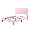 thumbnail image 5 of BSHTI Full Size Platform Bed Frame with Square Tufted Upholstered Headboard – Solid Wood Frame, 10 Wood Slats, Center Support Leg, Under-Bed Clearance, No Box Spring Needed, Pink, 5 of 11