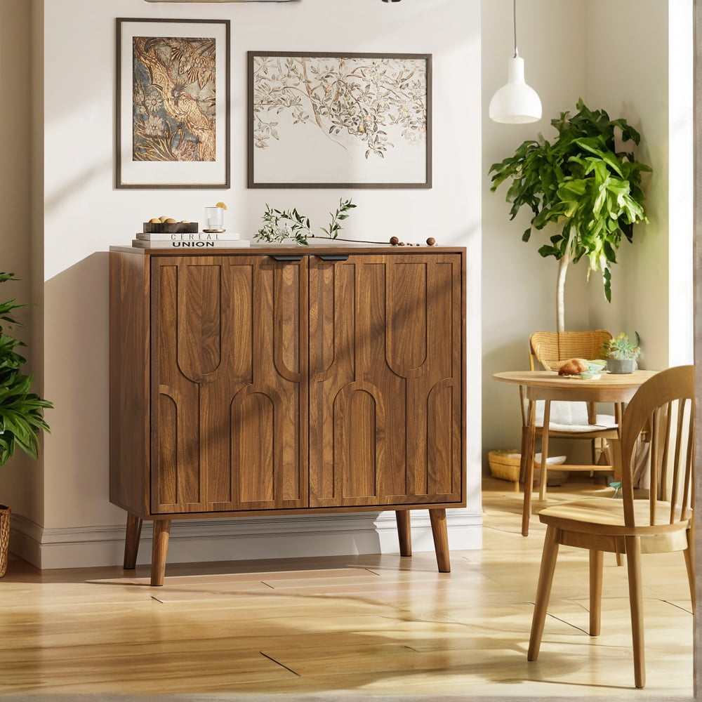 TrumanPick Farmhouse Buffet Cabinet with Paper Clip Design – Wood Sideboard with Storage for Kitchen, Dining Room, Living Room, Entryway, Walnut, 31.5" W