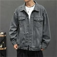 thumbnail image 2 of Hontri Men's Denim Jackets Men's Autumn Winter Casual Long Sleeve Turn Down Collar Solid Denim Jacket Coat Grey 5Xl, 2 of 6