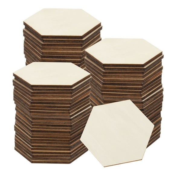 50pcs Unfinished Wooden Hexagon 2" x 2.36" x 0.12" Natural Blank Wood Slices Cutouts Tiles for DIY Crafts