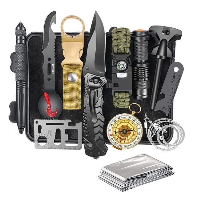 Kit de supervivencia 14 en 1, equipo y equipo de supervivencia, regalos para hombres, papá, marido, él, pesca al aire libre, caza, camping, aniversario, ideas de regalos de cumpleaños para él, adolesc