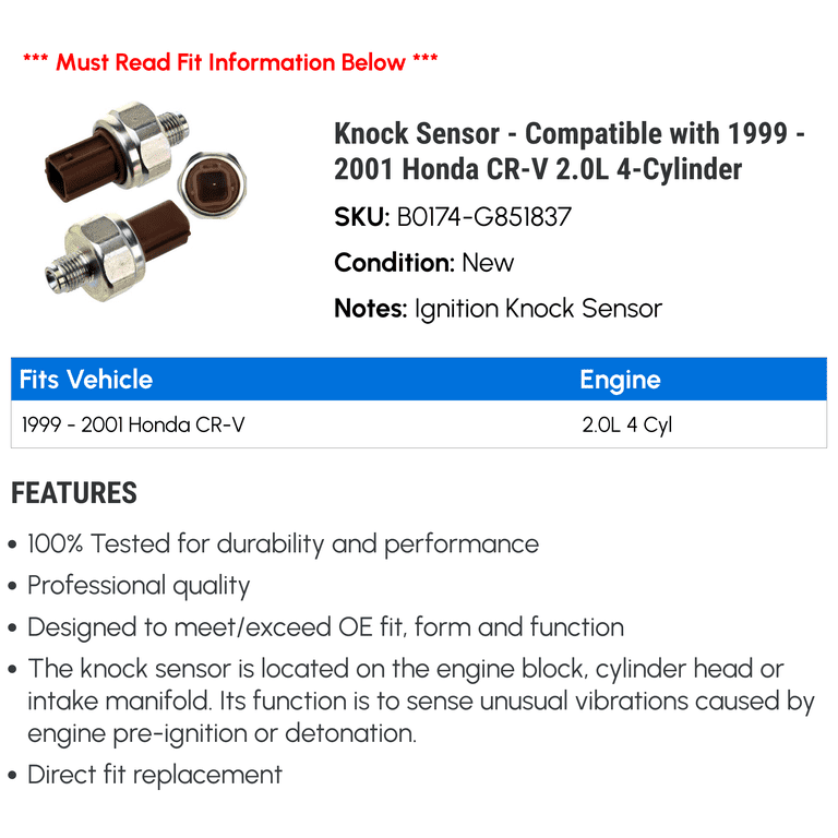 Combustion sensor knock honda accord 03 civic cr-v ii fr-v stream