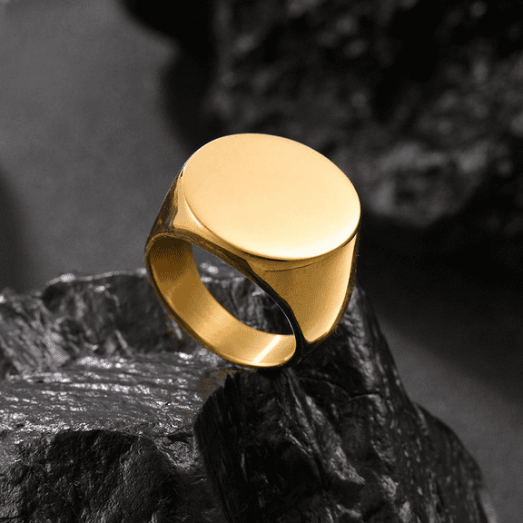 14K Yellow Gold Round Signet Ring For Men New Simple Male Finger Jewelry Accessories