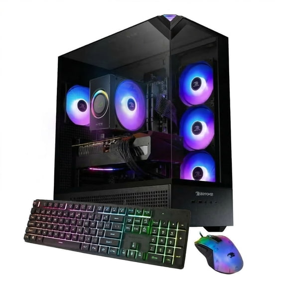 iBUYPOWER Element Gaming PC Desktop Computer AMD Ryzen 7 9700F CPU, NVIDIA GeForce RTX 5060Ti 16GB GPU, 32GB DDR5 5200MHz RAM, 1TB NVMe SSD, Windows 11 Home, Gamer Keyboard and Mouse - EBA7N56T03