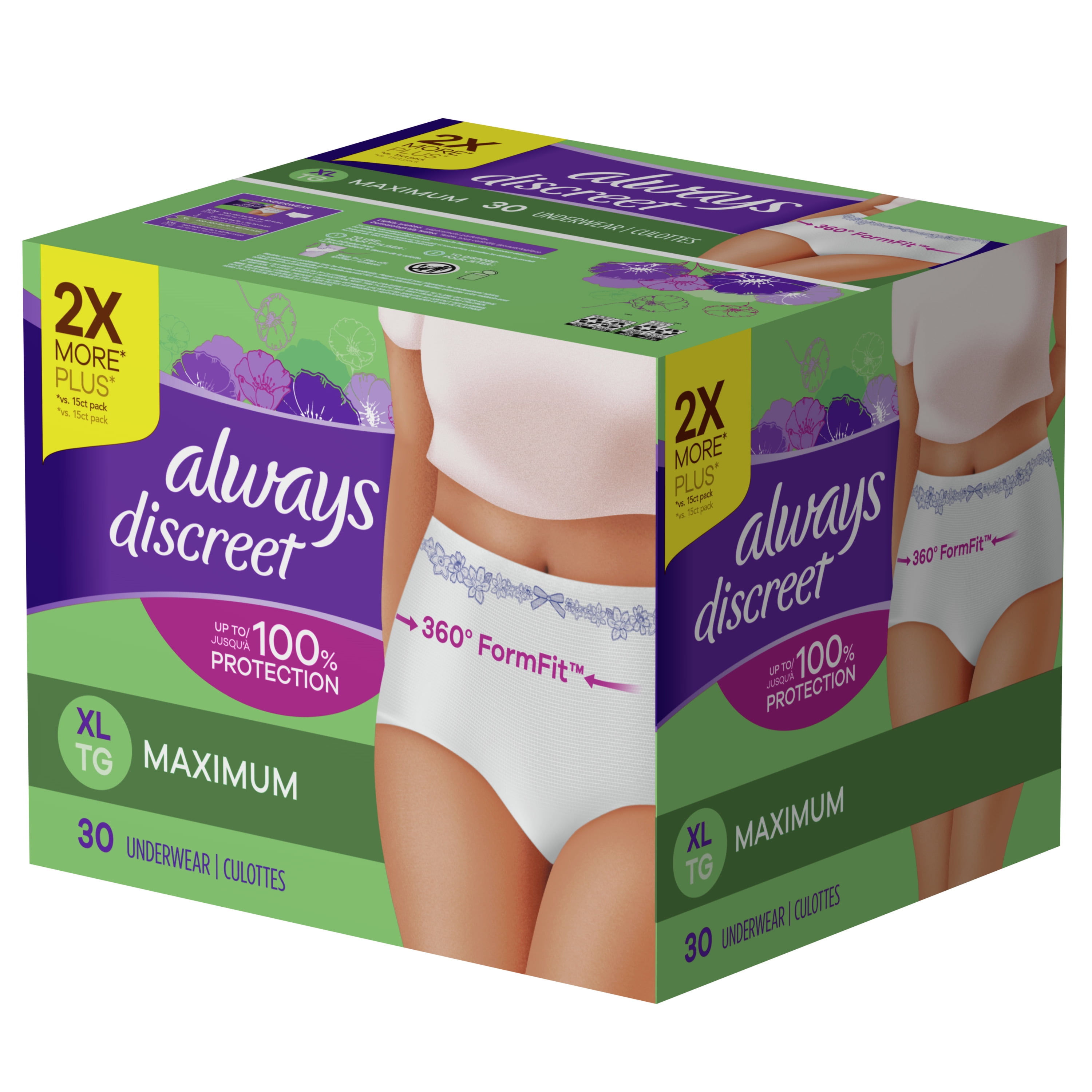 Always Discreet Incontinence Underwear for Women Maximum Absorbency, XL, 30  Ct 