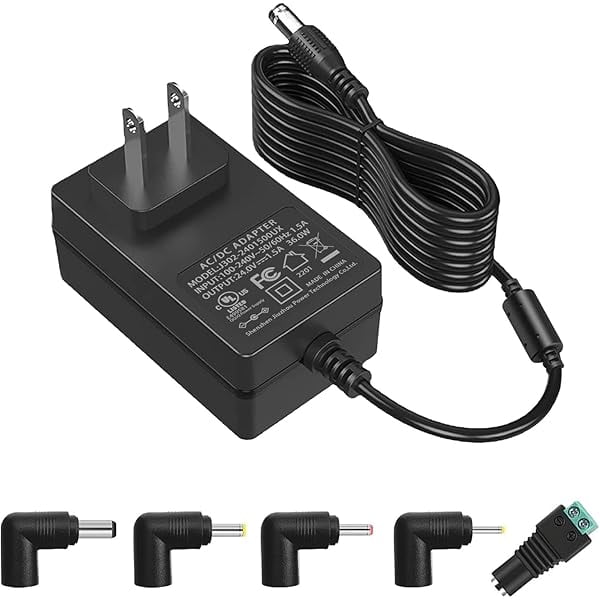 wonima11 24V 1.5A Power Adapter 100V-240V to 24V 1.5A AC/DC Switching Power Supply Adapter 24v Power Supply with 5 Selectable Adapter Plugs