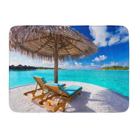GODPOK Island White Vacation Two Chairs and Umbrella on Stunning Tropical Beach Blue Getaway Romantic Rug Doormat Bath Mat 23.6x15.7