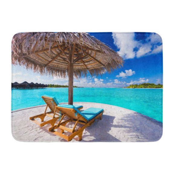GODPOK Island White Vacation Two Chairs and Umbrella on Stunning Tropical Beach Blue Getaway Romantic Rug Doormat Bath Mat 23.6x15.7 inch