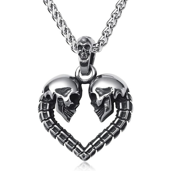 ZMY Home Stainless Steel Party Jewelry Long Chain Edgy Love Heart Skull Pendant Necklace for Men