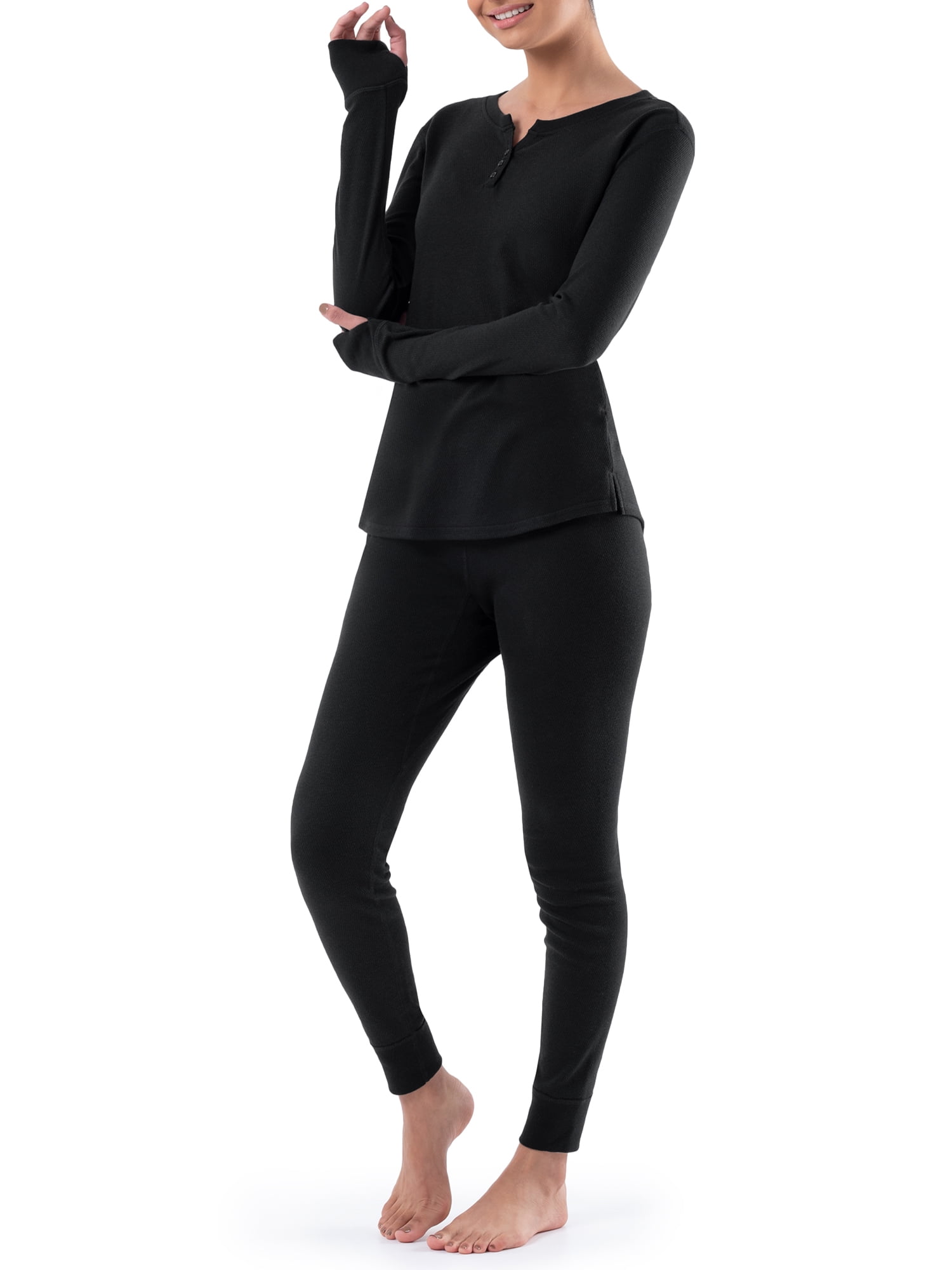 Fruit of the Loom Women's and Women's Plus Thermal Henley Top & Bottom Set