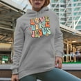 thumbnail image 2 of Distressed Love Like Jesus - Retro Wavy Text Art Merch Gift, Heather Grey Hooded Sweatshirt or Hoodie, Medium, 2 of 5