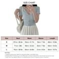 thumbnail image 4 of Blusa de manga corta ajustada con botonadura sencilla en color azul, talla S, camisa de verano con escote en V y ribete de encaje para mujer, 4 of 4