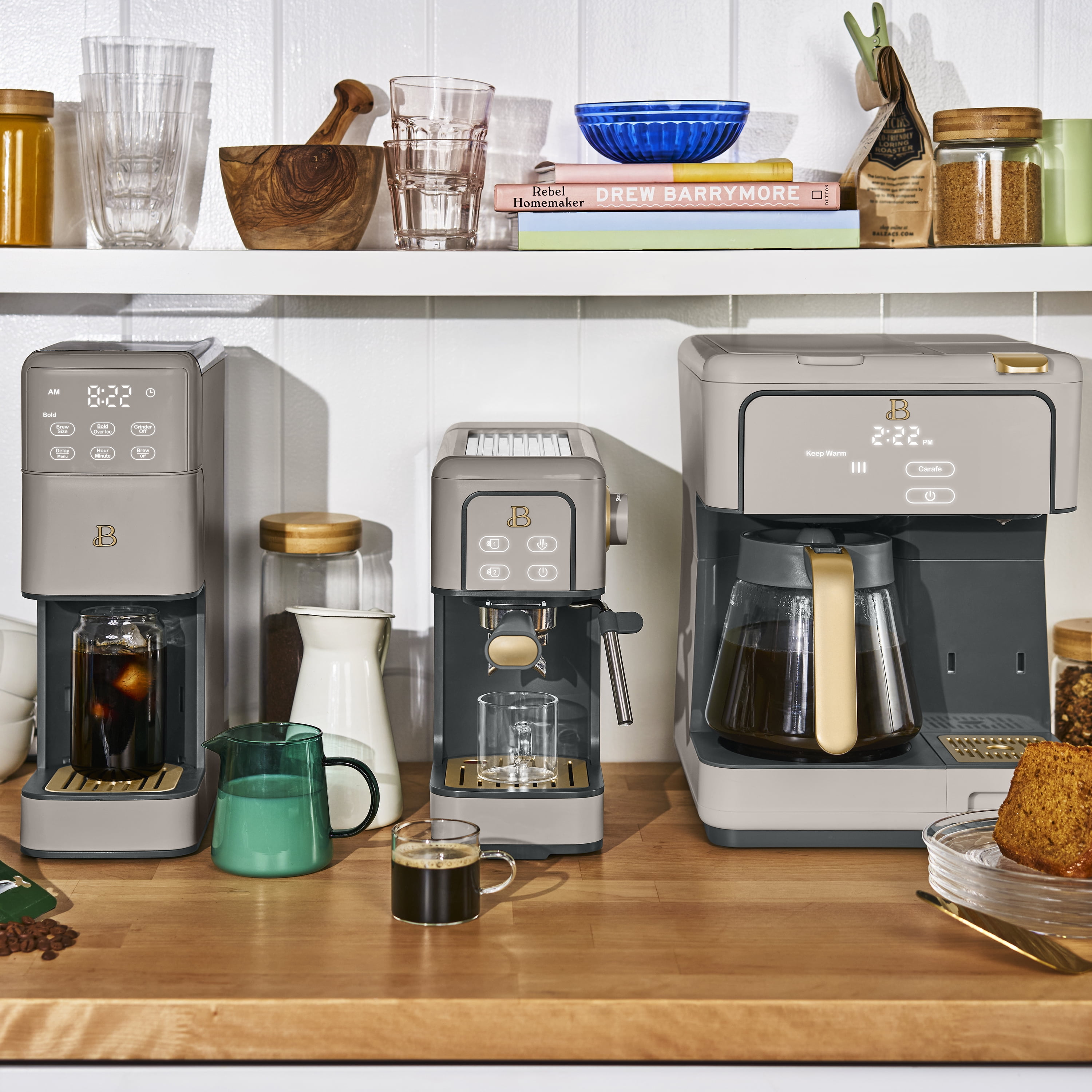Beautiful Multi-Brew 12-Cup Programmable Drip & Single-Serve Coffee Maker, Porcini Taupe by Drew Barrymore