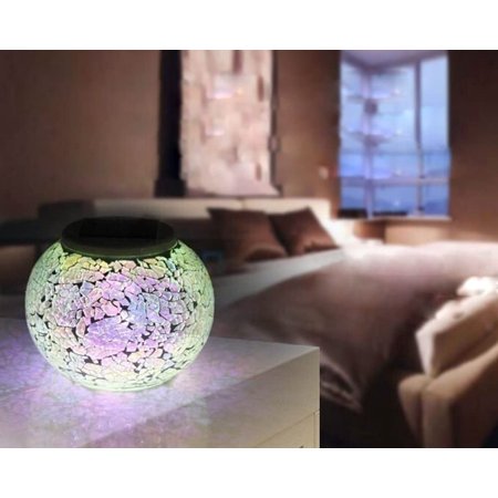 Queto Solar Powered Mosaic Light Magic Table Lamp Waterproof Color Changing Globe Lantern Square Glass For Garden Lawn Yard Patio Silver Canada Queto Solar Powered Mosaic Light Magic, Solar Patio Magic Floor Lamp