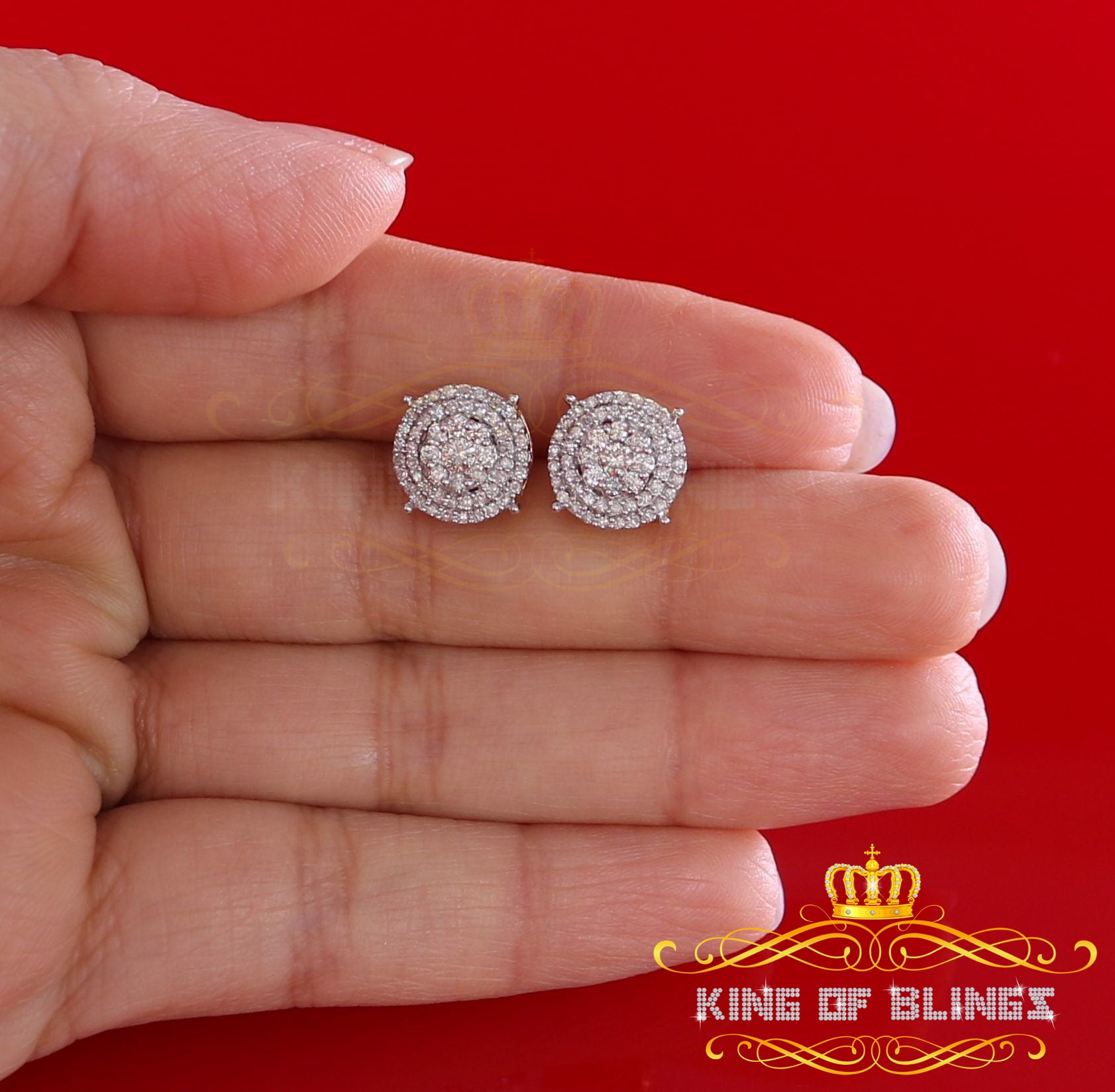 King of Bling's 10K Real Yellow Gold with 0.80CT Real Diamond Men's/Women's Stud Round Earrings