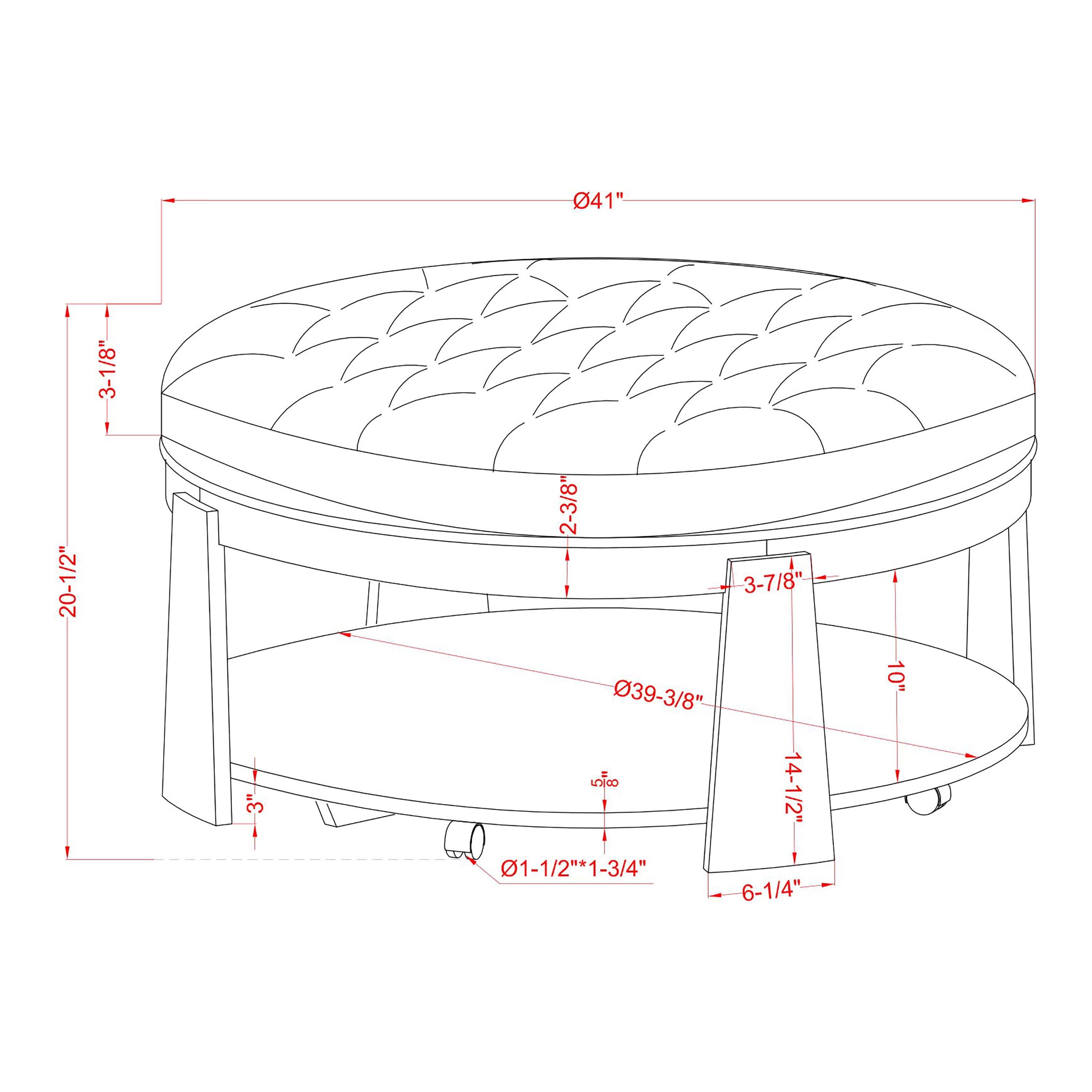 Furniture of America Brynn Tufted Ottoman Coffee Table, Natural Tone and Beige