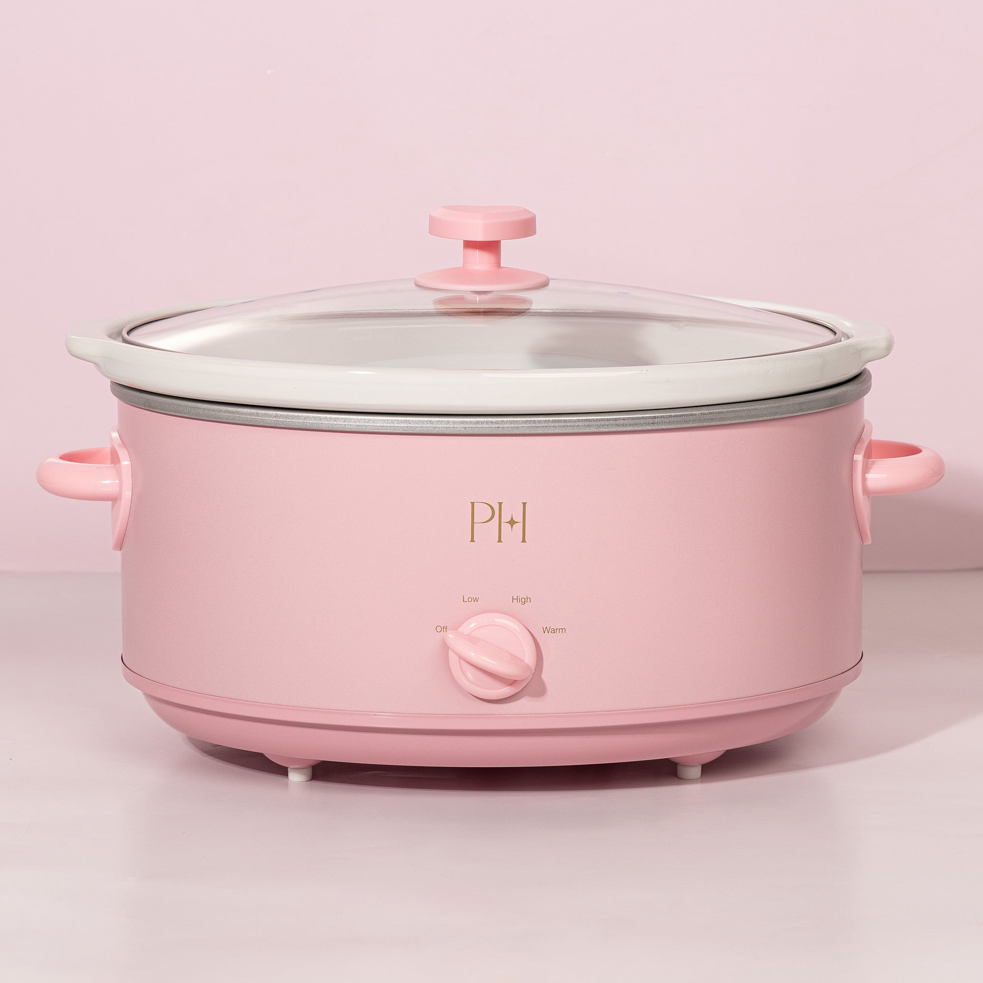 Paris Hilton 7-Quart Manual Slow Cooker with Removable Stoneware Pot and Tempered Glass Lid, 3 Heat Settings, Pink
