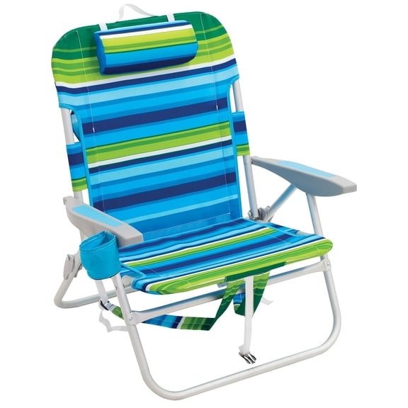 13 inches High Seat ShelterLogic Corp Rio Beach Big Boy Folding Backpack Beach or Camping Chair, Green/Blue Stripe