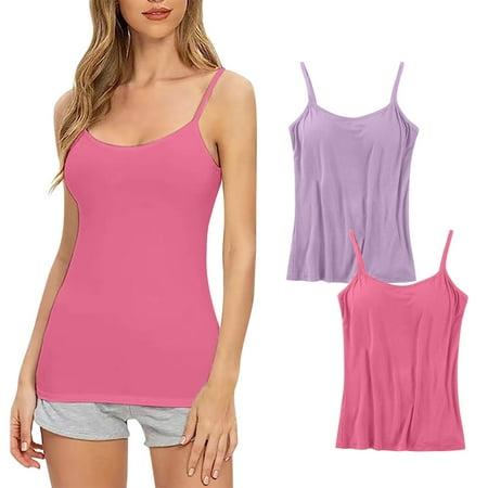 Bigersell Sports Bras Pack for Women Discouts 2024 Women s 2pc Daily Sling with Chest Pad Camisole Shelf Bra Spaghetti Straps Tank Tops Full-Coverage Bra Style F-230 Pinky M