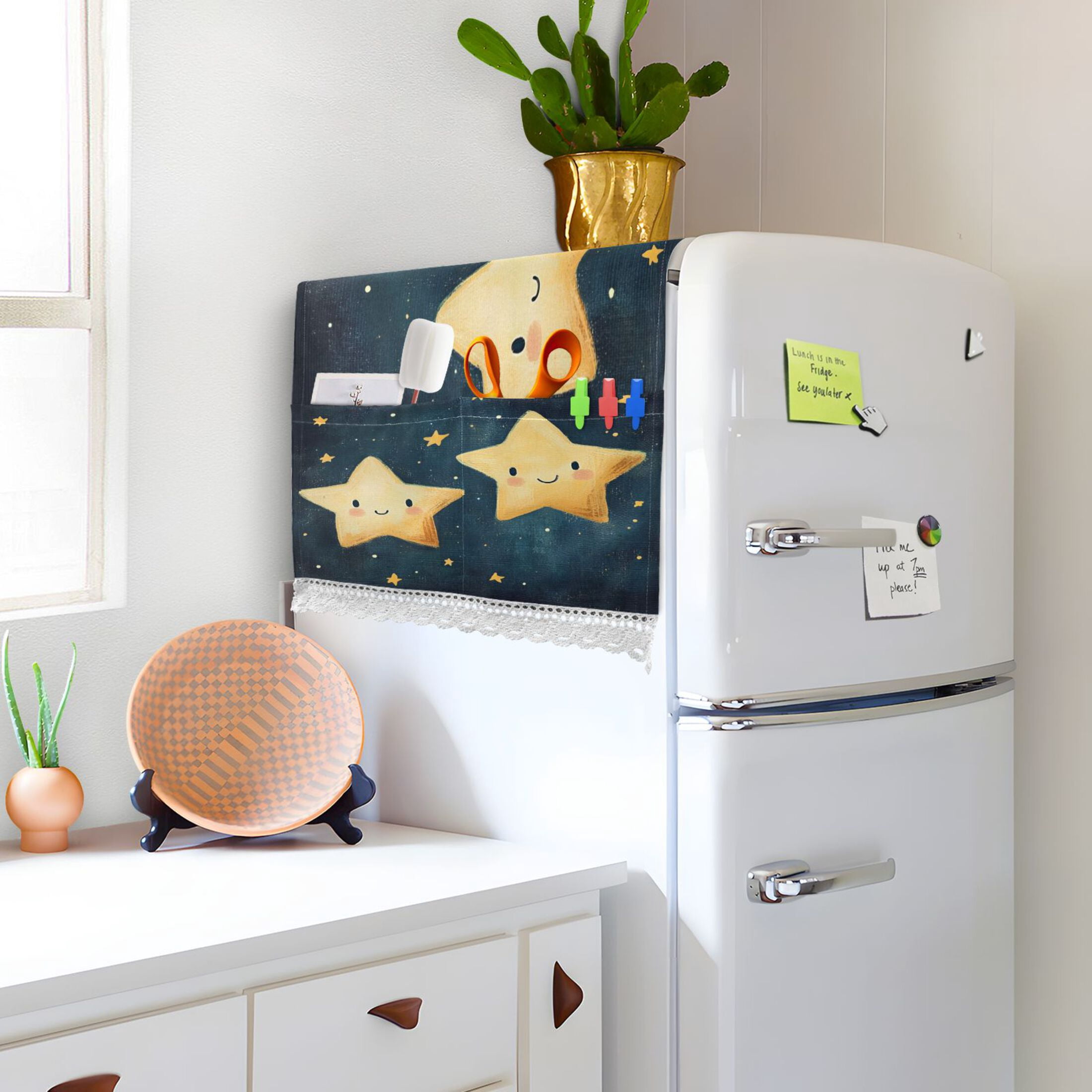 Two Cute StarsWasher and Dryer Covers Dust-Proof and Oil Resistant Fridge Cover with 4 Storage Pockets Washing Machine Top Cover for Laundry Kitchen Home 51.2 x 22 In