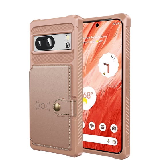Allytechgroup Case for Google Pixel 7A, Flip Card Pocket Feature Magnetic Car Mount Shockproof Anti-drop Heavy Duty Protective Case for Google Pixel 7A 2024, Rosegold