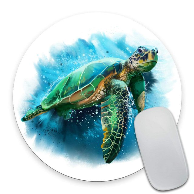 Smooffly Alfombrilla De Ratón Redonda Para Juegos, Diseño Personalizado, Gran Tortuga Marina, Antideslizante, De Goma, Tamaño De Alfombrilla De Acuarela, 7,9 X 7,9 X 0,12 Pulgadas