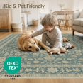 thumbnail image 4 of ODIKA 4'x6' Green Sage Traditional Medallion Floral Washable Area Rug Classic Inspired Ornate Border Pattern for Dorm Room, Small Living Stain Resistant Low Profile, Easy Care, 4 of 7