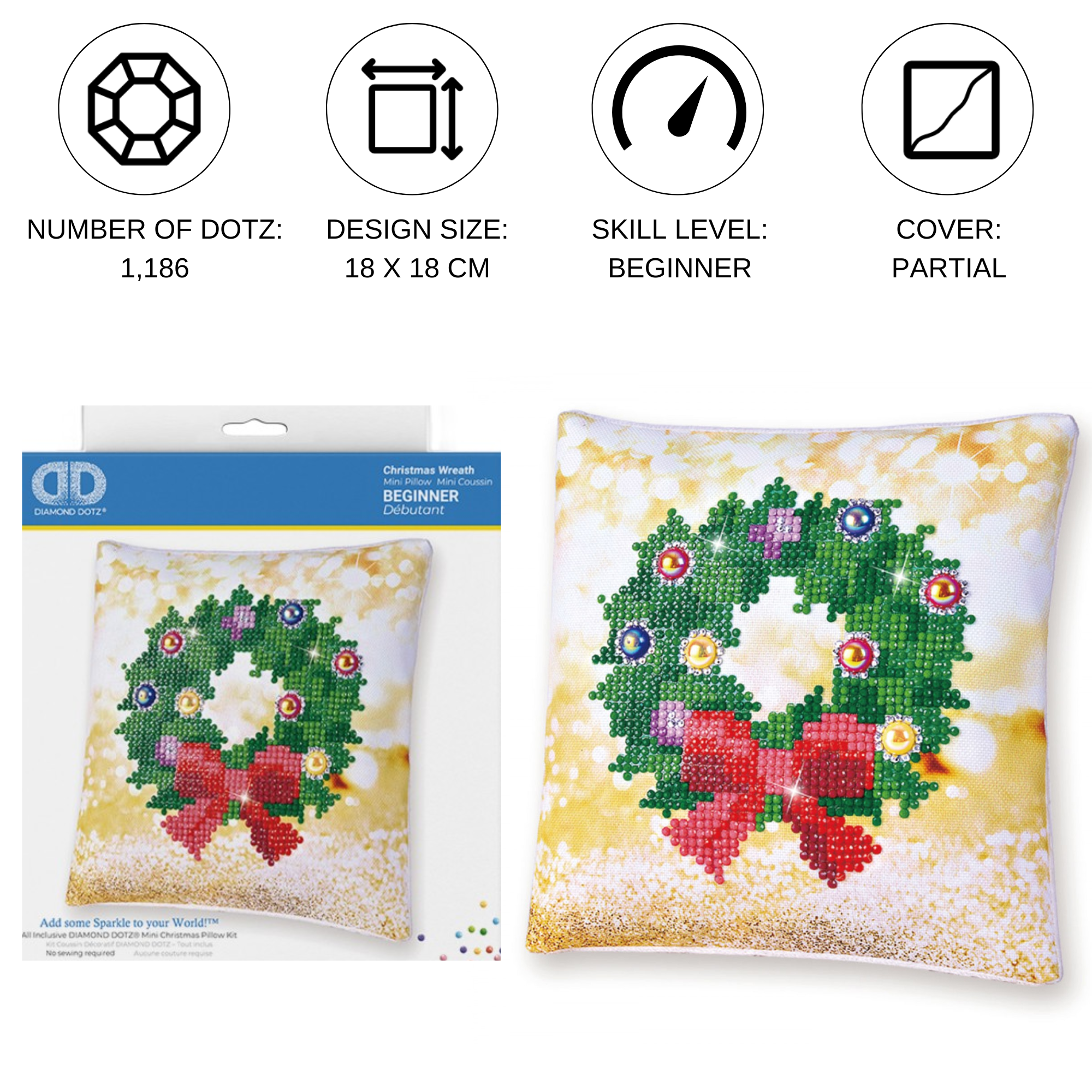 Diamond Dotz Kits - Christmas Wreath Pillow Diamond Painting Artwork Kit Diamond Painting Kits, Diamond Art Kits for Adults, Gem Art,  Diamond Art, Diamond Dotz Kits