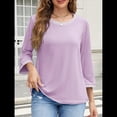 thumbnail image 4 of Blusas de 3/4 para Mujer, Elegantes, Informales, con Cuello Redondo, Holgadas y A , para Púrpura XL, 4 of 8