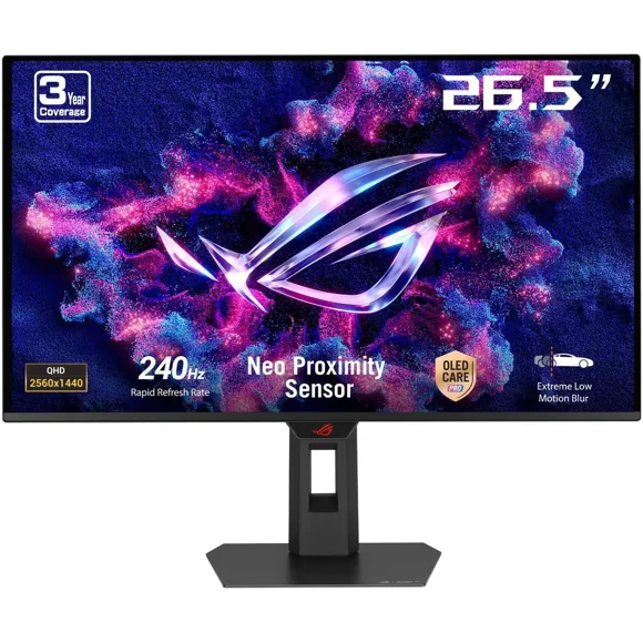 ASUS ROG Strix 27 inch QHD 2K 1440P 240Hz AMD FreeSync Premium Pro & G-Sync Compatible 0.03ms OLED Gaming Computer Monitor with Height Adjustable, Swivel, Pivot & Tilt Stand XG27AQDMES