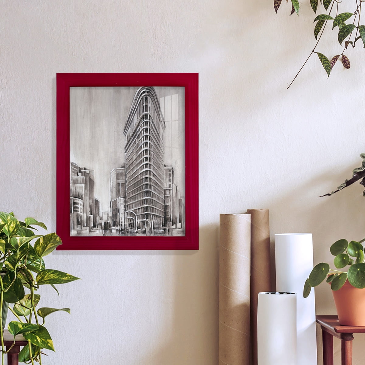Art Deco Cityscape II -Framed Print w/glass-Cherry Red
