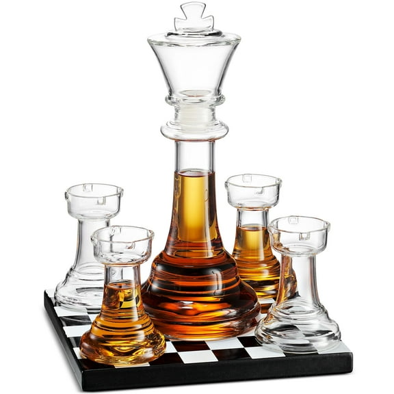 Godinger Whiskey Decanter and Whiskey Glasses Shot Glasses Set, Chess Decanter Set, King Liquor Decanter, Whiskey Gift Sets