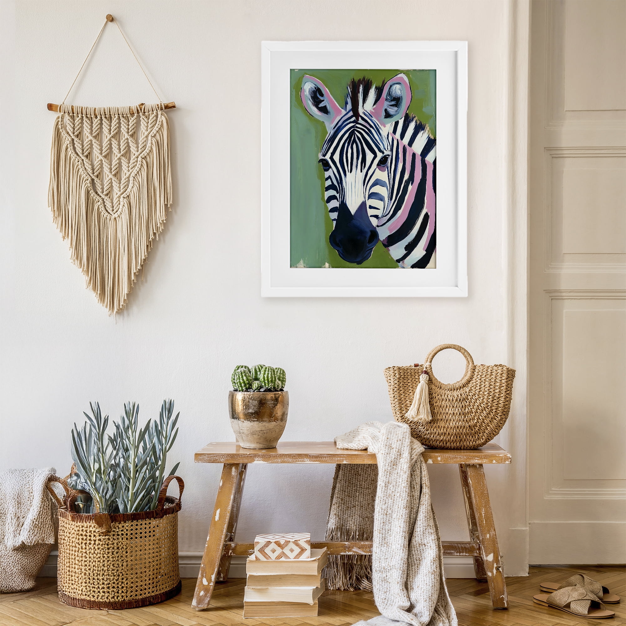 Stupell Industries Funky Zebra over Green White Framed Print Under Glass, design by The Prints Vibe