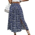 thumbnail image 2 of Women'S Print Long Skirts High Waist Split A Line Full Length Maxi Skirt Navy Blue L, 2 of 7