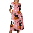 thumbnail image 5 of Women's Halloween Print Casual Dress, Round Neck with Pockets, Comfortable Relaxed Fit for Everyday Outings, Halloween Themed Cosplay Dress Pink B M, 5 of 6