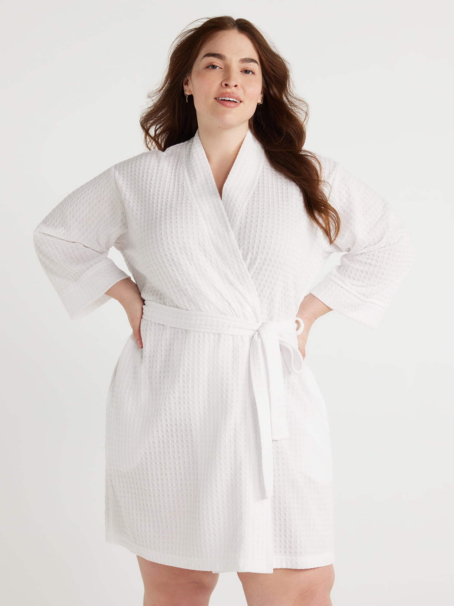 Joyspun Women’s Waffle Kimono Robe, Sizes S to 3X