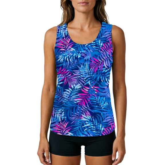 OOOUM Women 3 Piece Tankini Set Solid Open Tie Back Sleeveless Tank Top Print Criss Cross Back Bikini Board Shorts Quick Dry Modest Beach Bathing Suit Blue XL