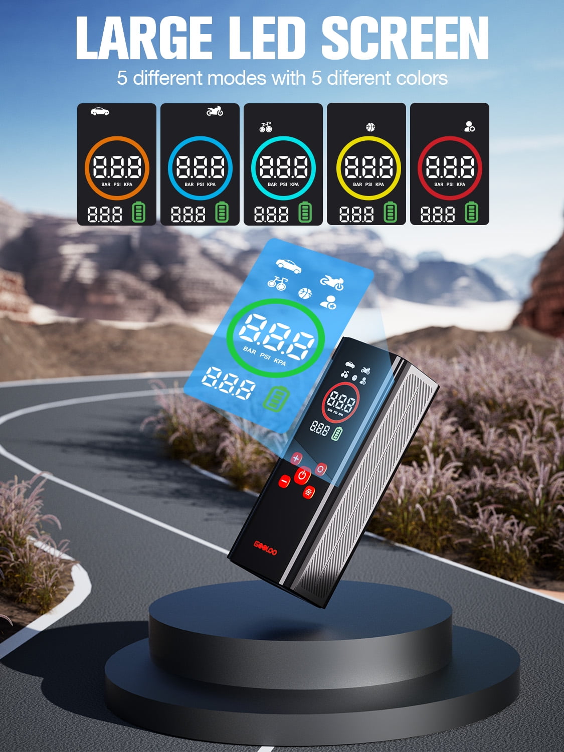 GOOLOO AP150 PRO Cordless Compact Tire Inflator, 4X Faster 150 PSI Portable Air Compressor with 7500mAh Battery, Color LED Display, Auto Shut-Off, Pressure Gauge and LED Light for Car, Bike, Ball