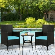 3 Piece Patio Sets Clearance, Outdoor Bistro Table Set, Patio Cushioned Chairs with Table, All-Weather Wicker Conversation Set, Patio Furniture Set Include 2 Chairs with Cushions and 1 Tea Table, B159