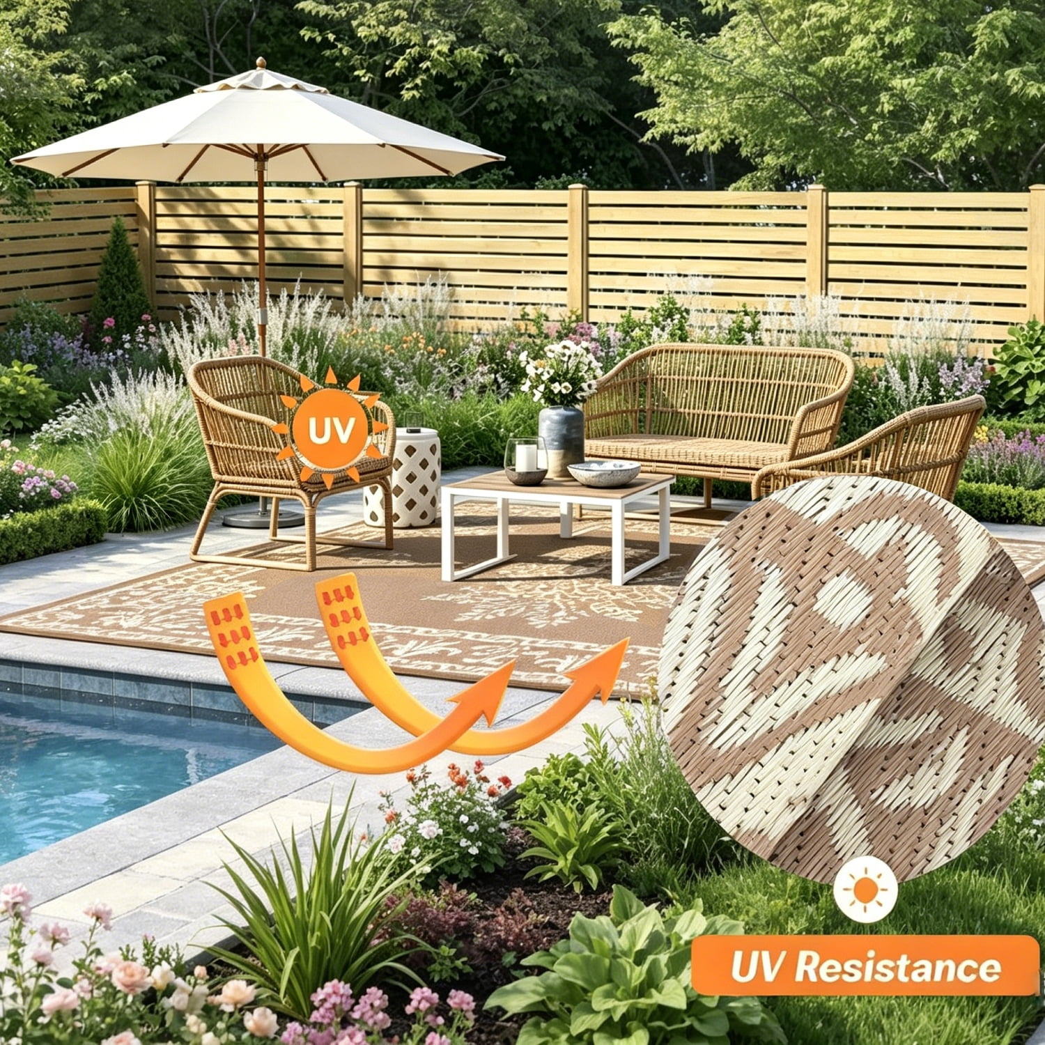 Yamaziot 8'x10' Outdoor Rugs Patio Rug Reversible Mats, RV Rug, Waterproof Camping Rug Plastic Straw Outdoor Rug for Patio, Porch, Balcony, Beach, Deck, Backyard, Garden, Beige