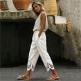 thumbnail image 5 of ZQUUVOU Linen Capri Pants for Women Drawstring Waist Cotton Blend Hollow Out Hem Ankle Length Casual Boho Cropped Trousers White, 5 of 7